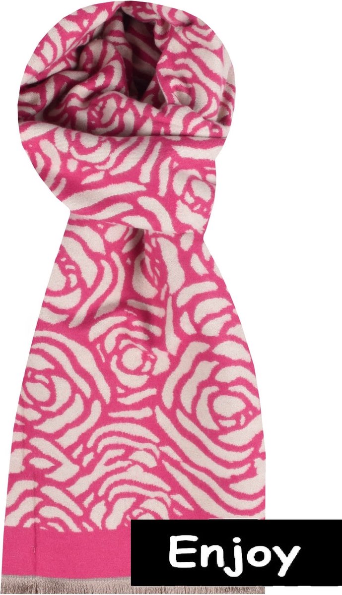 sjaal - roze gebloemd-wintersjaal -natuurlijke materialen