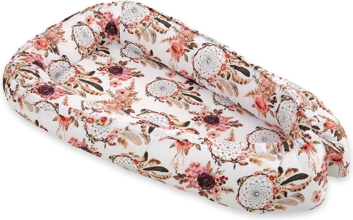 Babynest dubbelzijdig Premium Cocoon voor baby's BOBONO- bloemendromenvangers