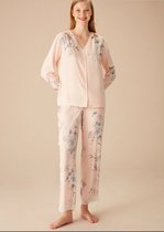 Suwen- Viscose Dames Pyjama Set - Homewear -Satijn - Roze Maat S