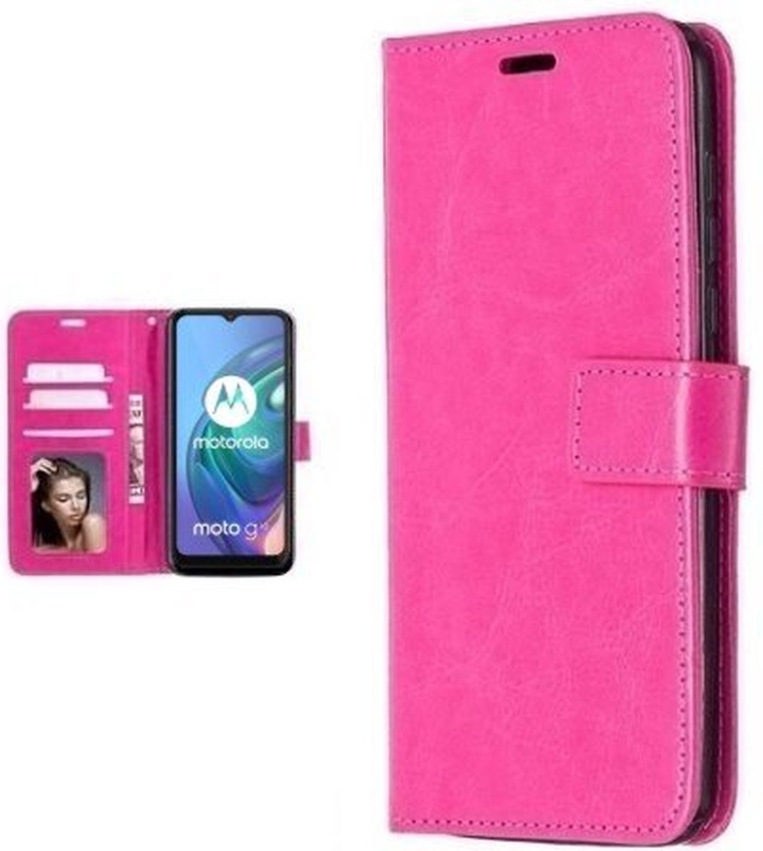 Motorola Moto G10 Hoesje Met Pasjeshouder Bookcase Roze