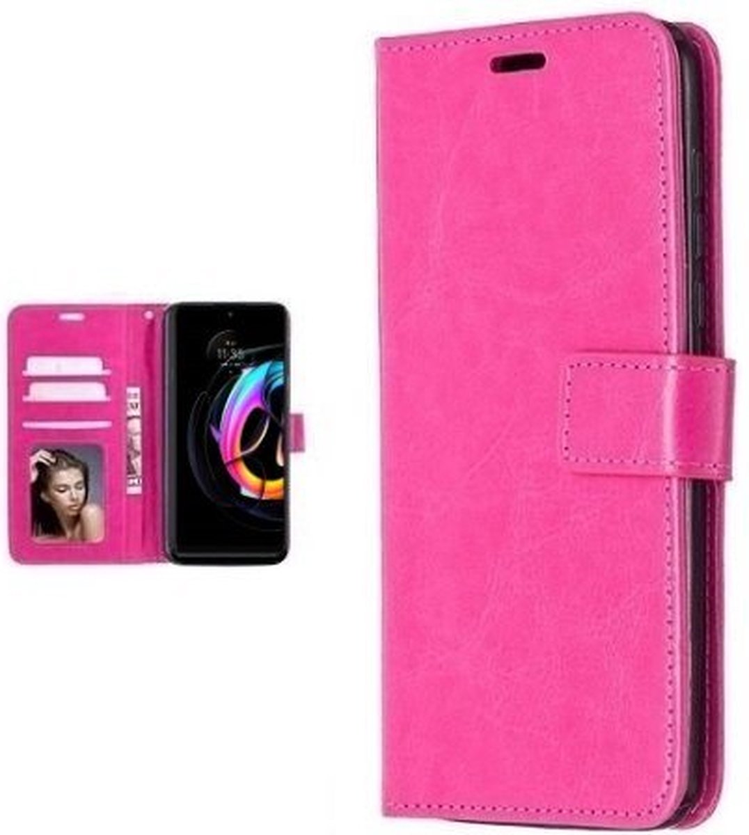 Motorola Edge 20 Hoesje Met Pasjeshouder Bookcase Roze