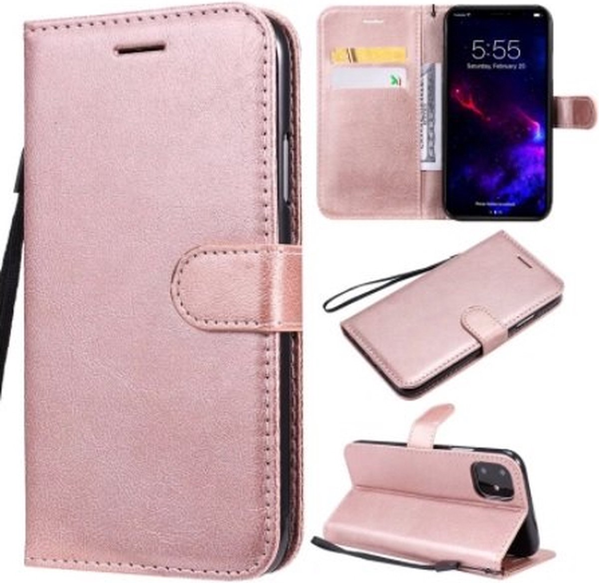 Motorola Moto G7 Hoesje Met Pasjeshouder Bookcase Rose Goud