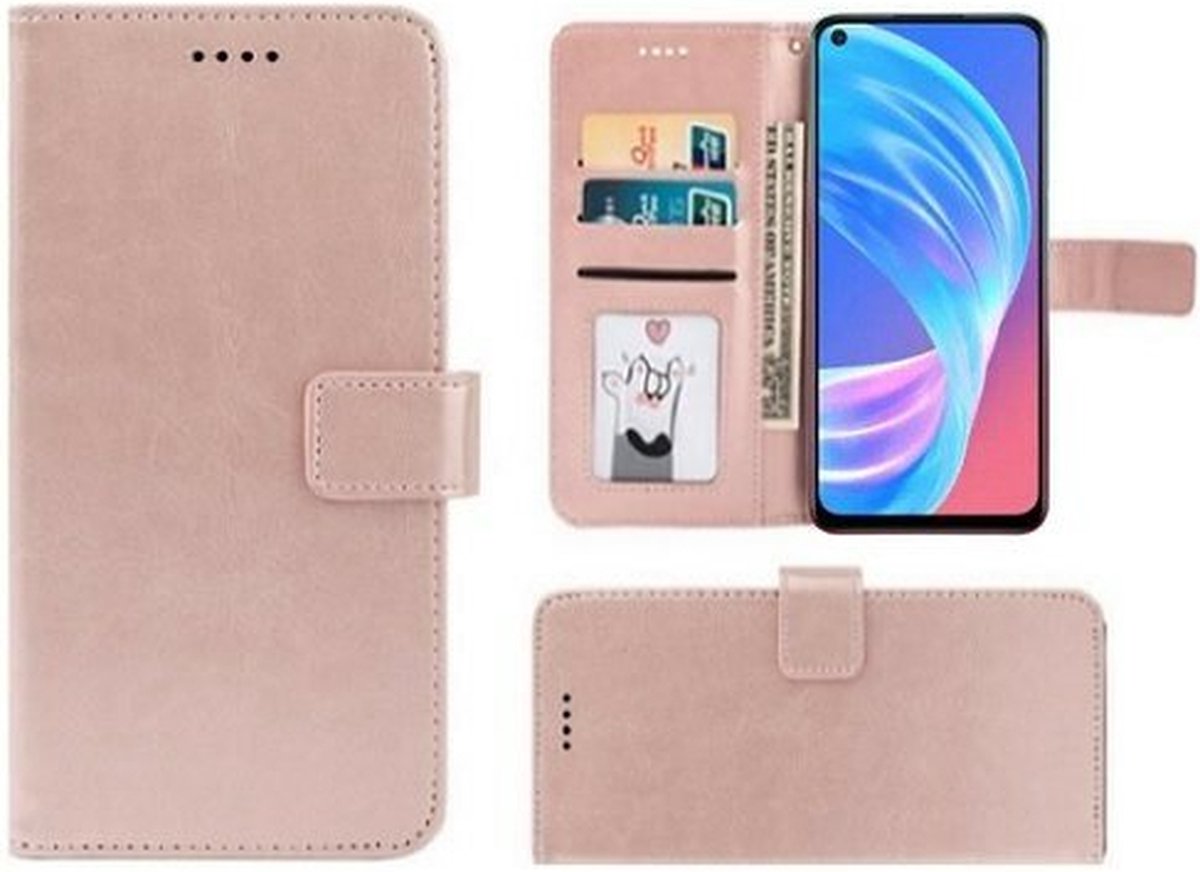 Oppo A72 Hoesje Met Pasjeshouder Bookcase Rose Goud