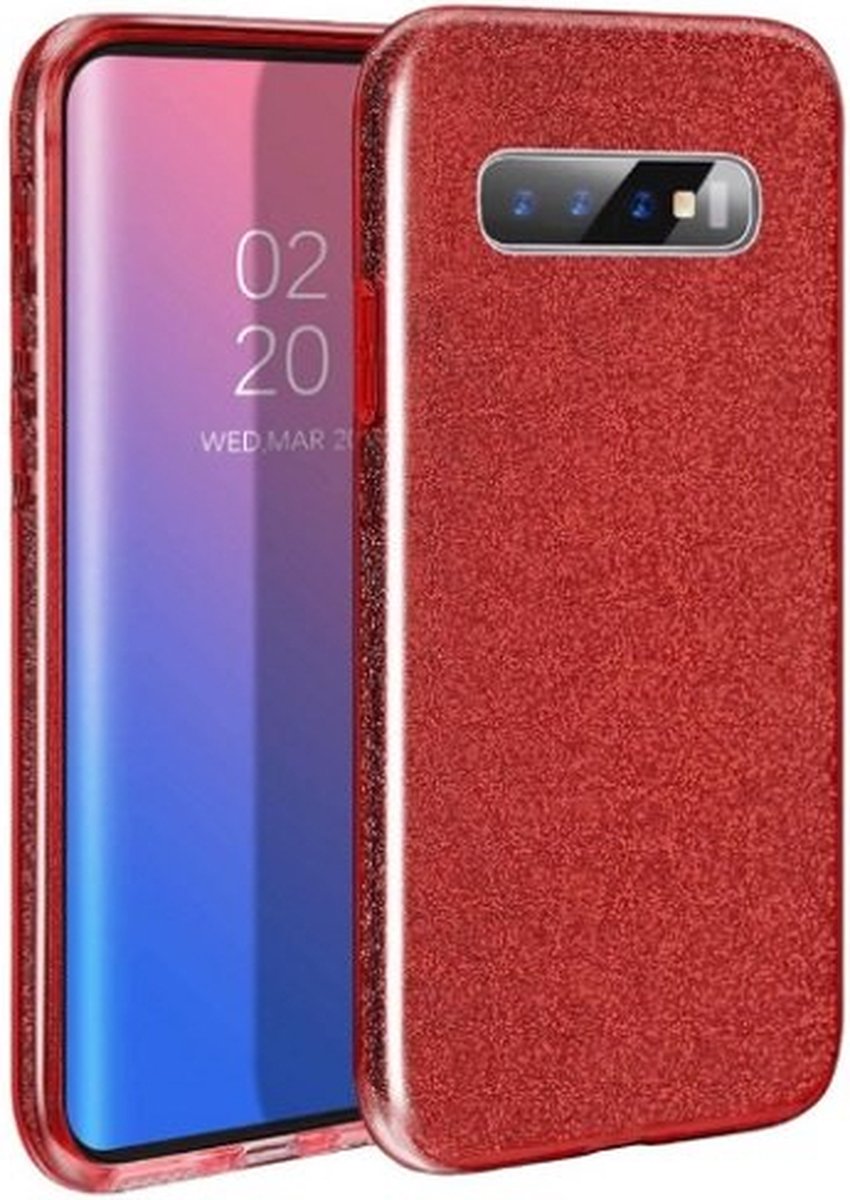 Samsung S10 Plus Siliconen Glitter Hoesje Rood