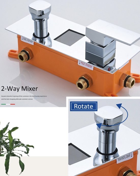 Ensemble de douche SaniSupreme® Manhattan Premium de Luxe LCD 10 pouces pluie douche carrée 2 voies chrome intégré