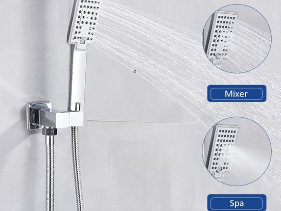 Ensemble de douche SaniSupreme® Manhattan Premium de Luxe LCD 10 pouces pluie douche carrée 2 voies chrome intégré