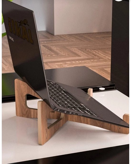 Navaris® Support en bois pour moniteur d'ordinateur portable Marron, Support en chêne