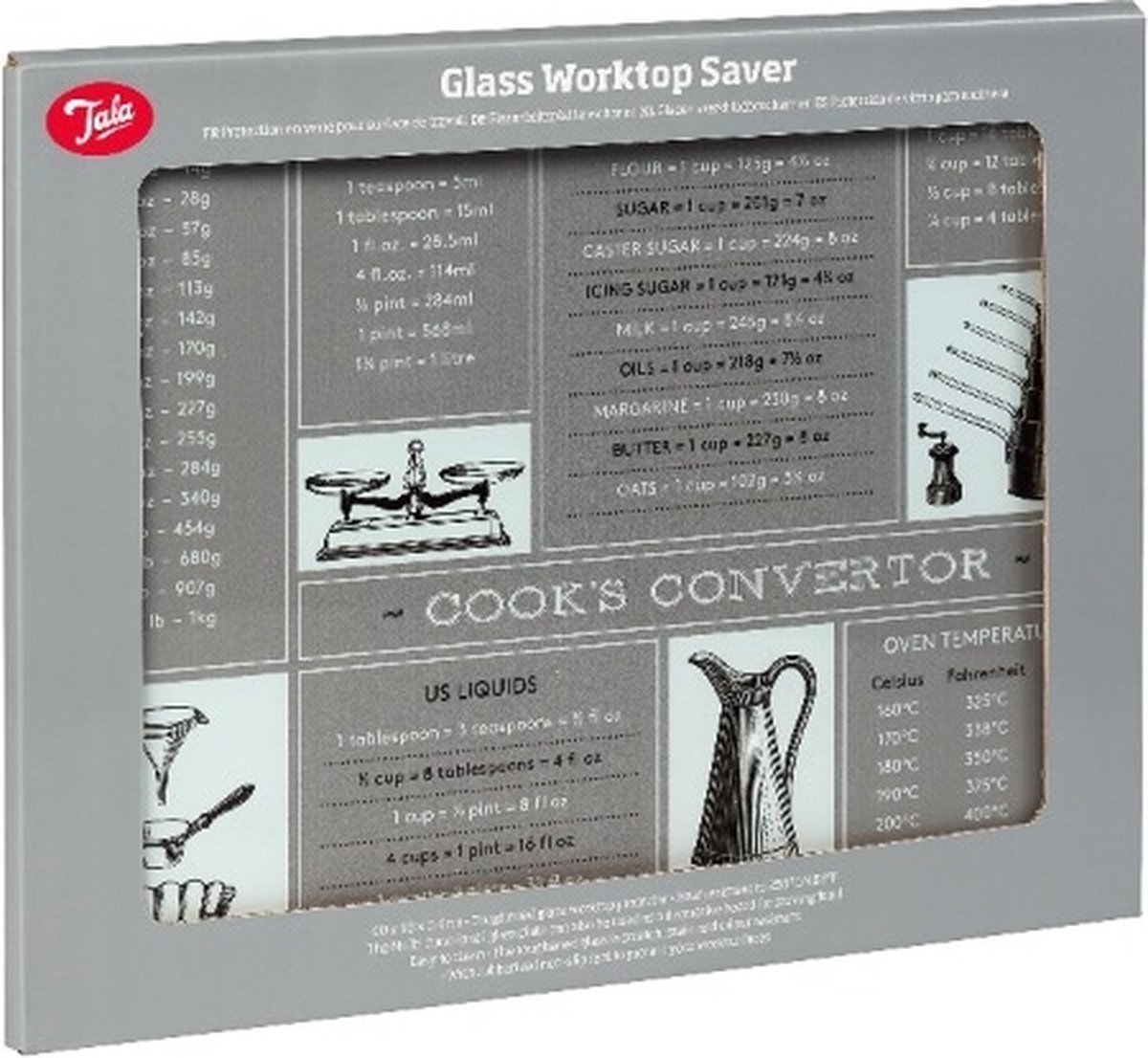 Tala – Werkblad Beschermer Glas – 30 x 40 cm – Grijs – Hittebestendig Gehard Glas – Antislip – Krasbestendige Keukenplank – Decoratief & Multifunctioneel