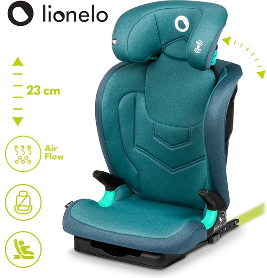 LIONELO Neal i-Size Autostoel 100-150 cm (Groep 2/3, 3-12 jaar), Kinderzitje met ISOFIX & Autogordel, R129, 4 Ligstanden, Verstelbare Hoofdsteun 10 posities, Zijbescherming, Bekerhouder, Roze