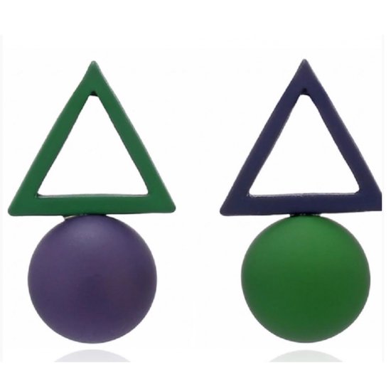 Oorbellen- Triangel- Paars Groen- Kunststof- Charme Bijoux