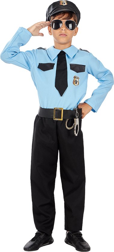 FUNIDELIA Politie Kostuum voor Jongens - Maat: 122 - 134 cm - Zwart