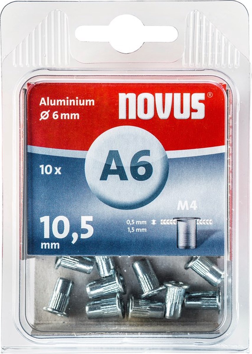 Novus Blindklinkmoer M4x10,5mm - aluminium - open cilinderkop (Per 10 stuks)