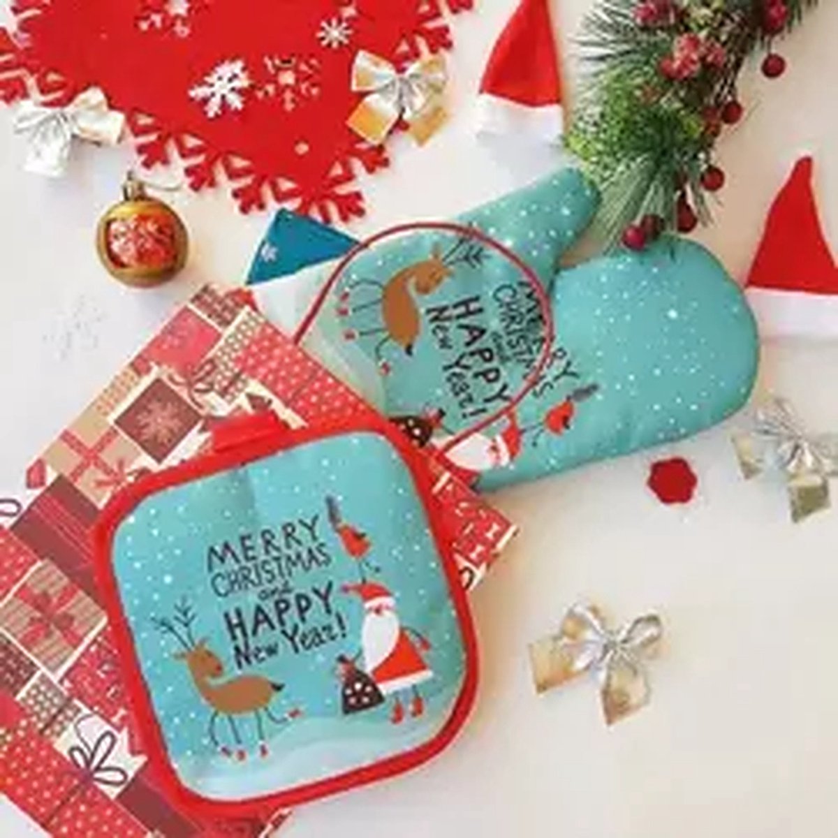 Ovenwant Kerst - Pannenlap Kerst - Cadeau idee - Gewatteerde voering - 2 Delig - Thermo Coating