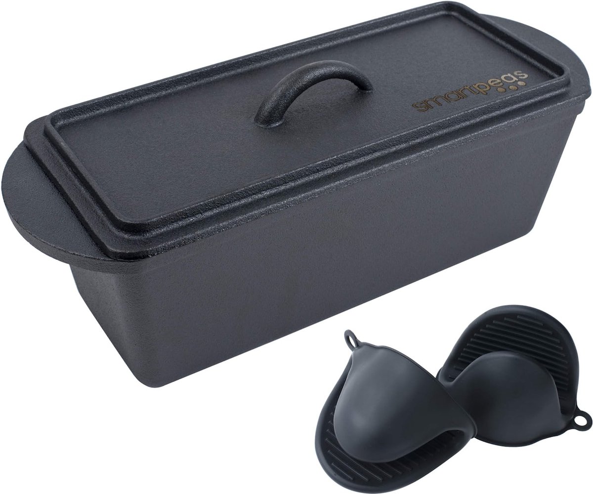 Cast Iron Bread Pan With Lid - Dutch Oven Box Pan Square - Cast Iron Baking Pan Rectangular +Oven Gloves