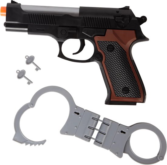 Politie Pistool met licht en geluid + handboeien (Speelgoed voor kinderen) (18 cm) | Speelgoedpistool
