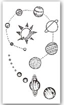 GlittersXL - Temporary Tattoo Ruimte/Planeten (11x6cm) [Neptattoo - Tijdelijke tatoeage - Nep Fake Tattoos - Water overdraagbare festival sticker henna outfit tattoo - Glitter tattoo - Volwassenen Kinderen Jongen Meisje]