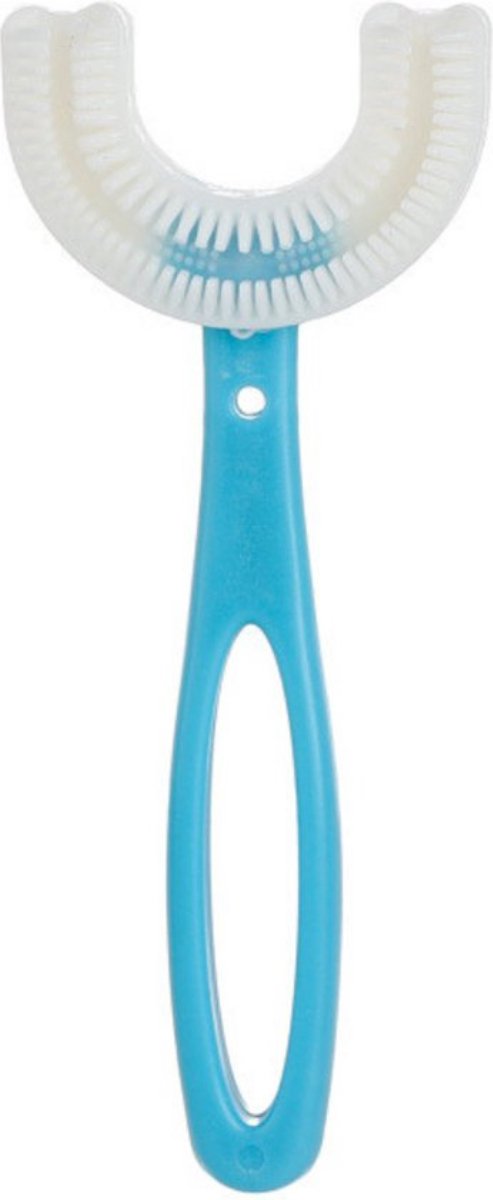 360 graden U vormige baby tandenborstel - Zachte siliconen - Kinderen tandenborstel - Bijtringen - Blauw ovaal