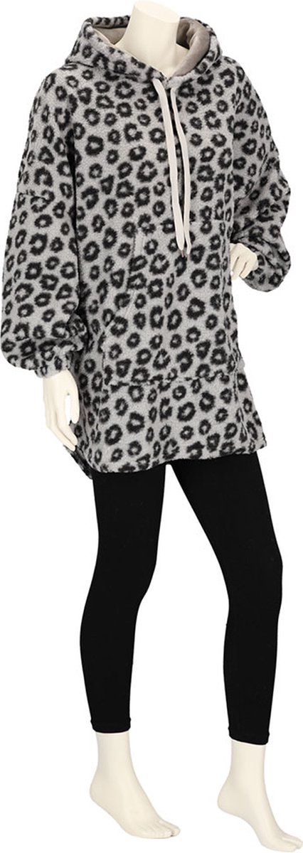 Apollo Oversized Huggle Hoodie Dames - Luipaardprint - Grijs - One Size - Hoodie dames - Hoodie deken