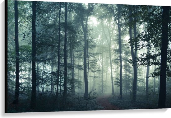 WallClassics - Canvas  - Mist in een Donker Bos - 120x80 cm Foto op Canvas Schilderij (Wanddecoratie op Canvas)