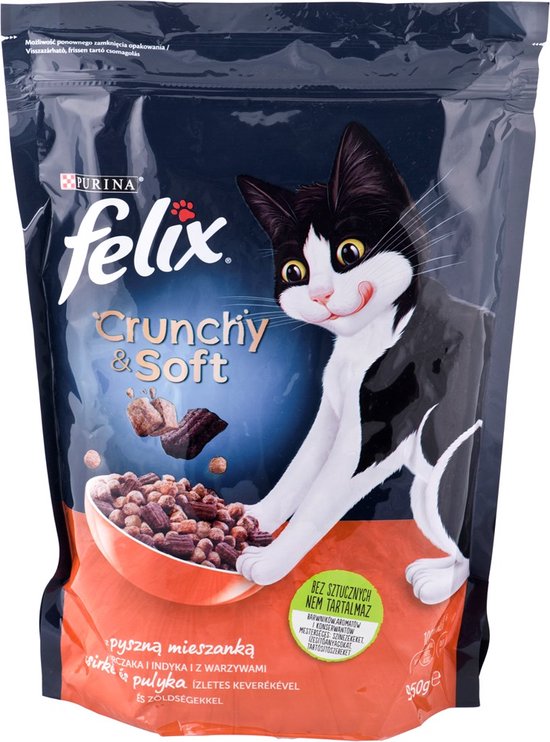 FELIX Crunchy & Soft Kip, dinde et légumes - croquettes pour chats - 950 g  | bol