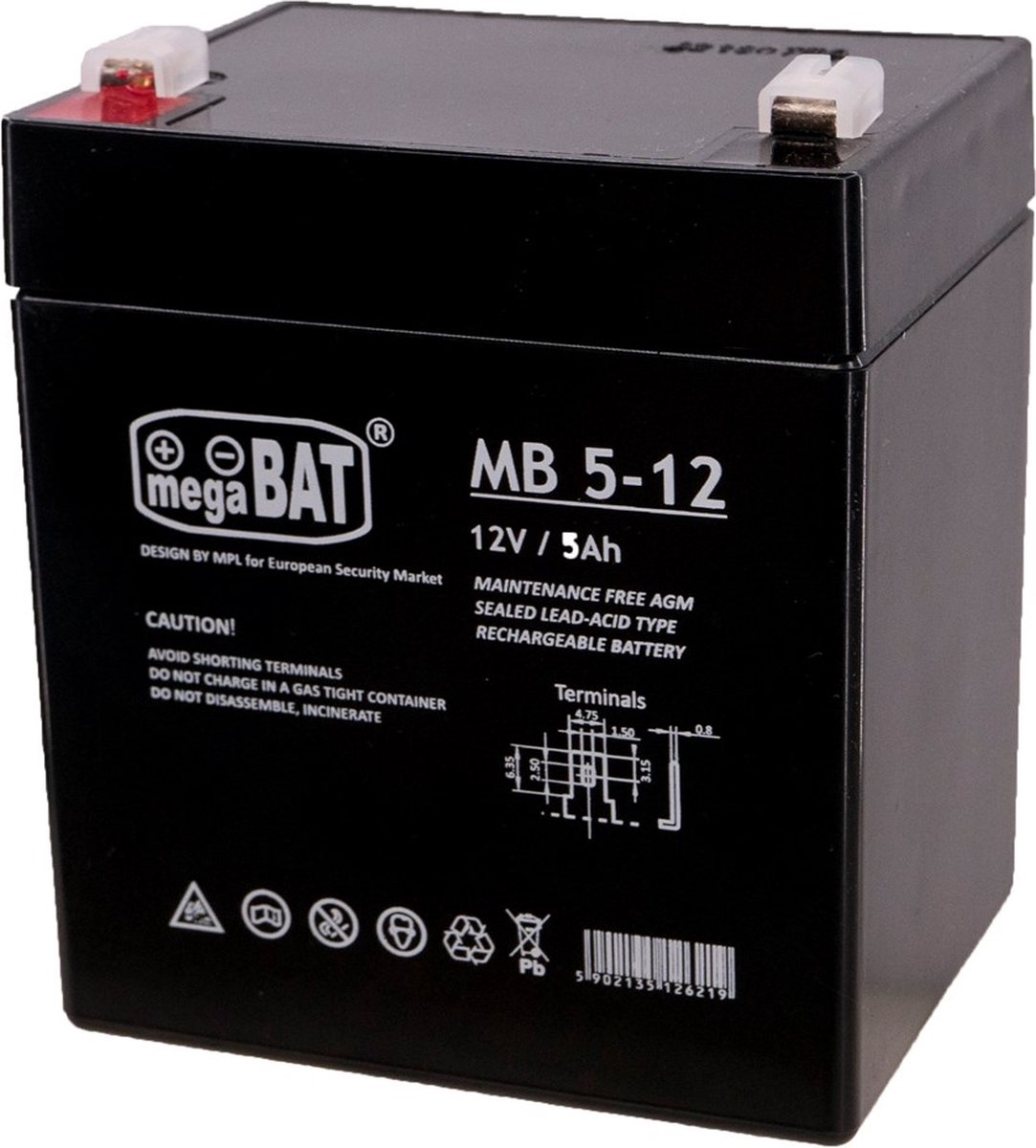 MPL megaBAT MB 5-12 UPS-accu Sealed Lead Acid VRLA AGM 12 V 5 Ah Zwart