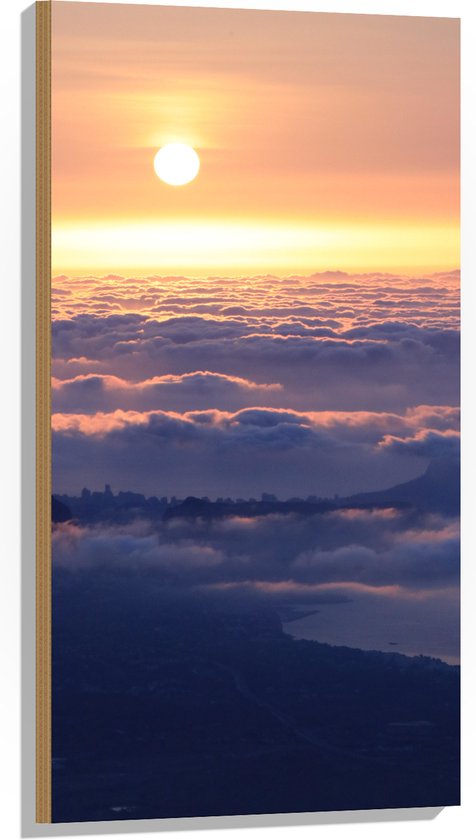 WallClassics - Hout - Opkomende Zon boven de Wolken - 50x100 cm - 12 mm dik - Foto op Hout (Met Ophangsysteem)
