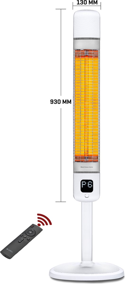 LUXEVA Smart FR WhiteWIFI 2500 WATT-Designed by Step&Stones hoveniers- Elektrische Terras Verwarming - Bedienen via je Mobiel / WIFI - Binnen en Buiten Staand Infrarood Kachel - Wit - Timer + 6 Instelbare Warmtes - Timer - Gratis Beschermhoes erbij ! – foto 3