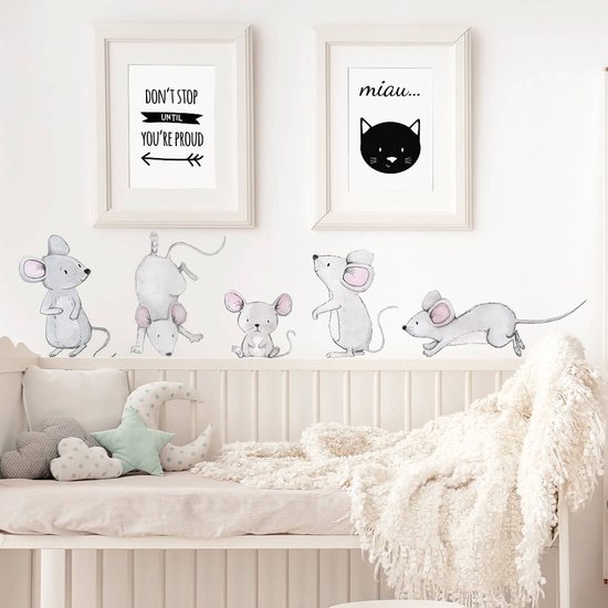 Muursticker | Muizen Familie | Babykamer | Kinderkamer | Wanddecoratie | Pastelowe Love | Sticker Decoratie