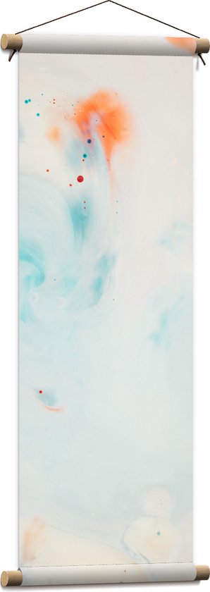 WallClassics - Textielposter - Abstracte Blauw/Oranje Vlekken op Witte Achtergrond - 30x90 cm Foto op Textiel