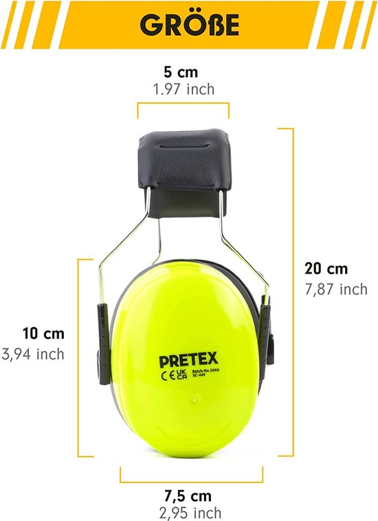PRETEX Protège-oreilles professionnel avec SNR 31 dB, poids léger, bandeau  réglable en