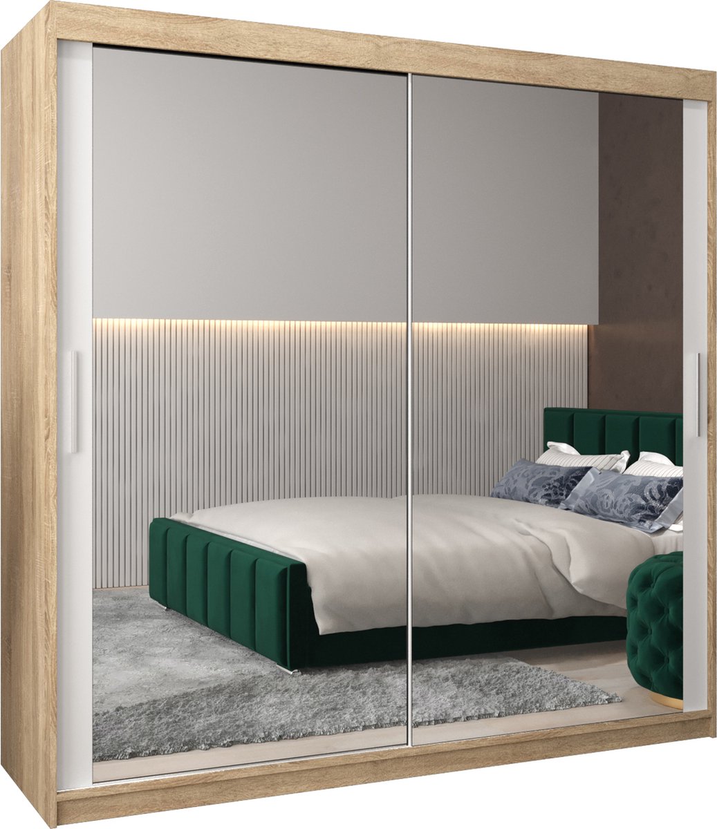 InspireME Kledingkast met 2 schuifdeuren, Modern-stijl, Kledingkast met planken (BxHxD): 200x200x62 - TORM III 200 Sonoma Eik + Wit Mat