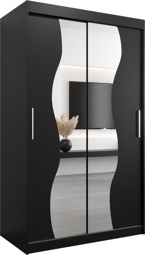 InspireMe - Kledingkast met 2 schuifdeuren, Modern-stijl, Kledingkast met planken (BxHxD): 120x200x62 - MARDUK 120 Zwart Mat