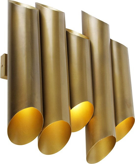 QAZQA whistle - Industriele Wandlamp Up Down voor binnen - 10 lichts - D 14 cm - Goud/messing - Industrieel - Woonkamer | Slaapkamer | Keuken