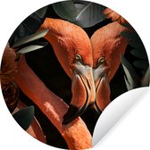 WallCircle - Stickers muraux - Cercle Papier Peint - Flamingo - Feuilles - Fleurs - 100x100 cm - Cercle Mural - Auto Adhésif - Sticker Papier Peint Rond XXL