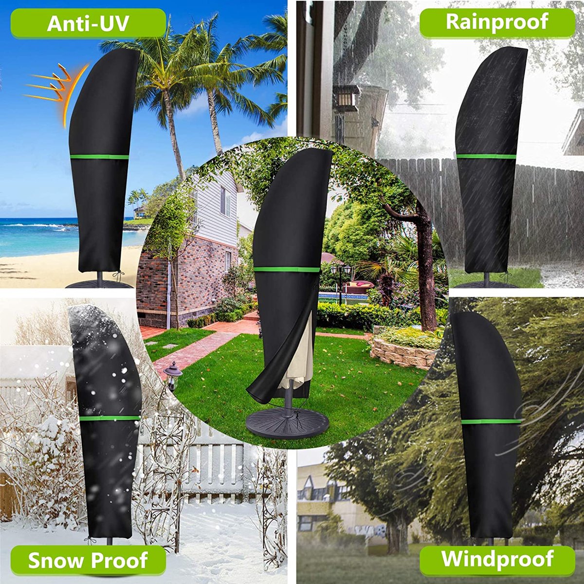 Gemitto beschermhoes voor parasol met stang, voor parasol van 2-4 meter diameter, weerbestendig, uv-bestendig, winddicht en sneeuwbestendig, voor hangende parasol buiten, 210D.