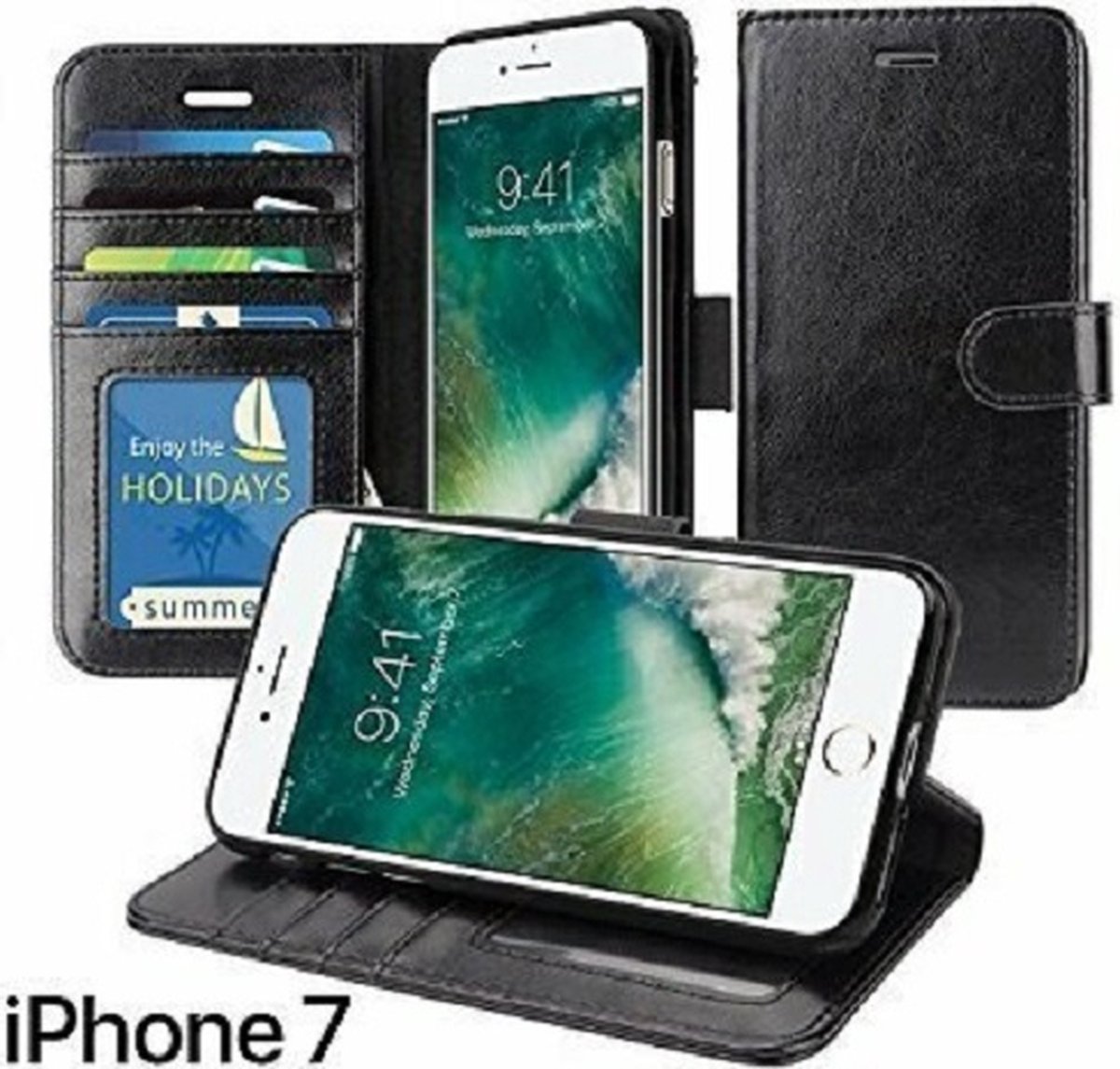 iPhone 7 Hoesje Met Pasjeshouder Bookcase Zwart