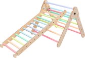 KateHaa Houten Klimdriehoek met Ladder Pastel - Klimrek - Houten Montessori Speelgoed