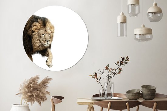WallCircle - Stickers muraux - Cercle de papier peint - Lion - Wit - Animaux - ⌀ 120 cm - Cercle mural - Autocollant - Sticker papier peint rond XXL