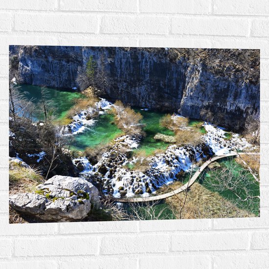 WallClassics - Muursticker - Plitvicemeren van Bovenaf - 80x60 cm Foto op Muursticker
