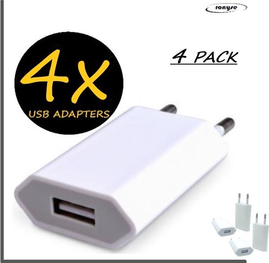 Hub Berucht Onderdrukking USB adapter - 4 stuks - Oplaad adapter - USB stekker - Reisstekker - Oplaad  stekker -... | bol.com