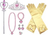 Het Betere Merk - Prinsessenjurk meisje - Prinsessen speelgoed meisje - Speelgoed Meisje 3 jaar - Kroon - Tiara - Prinsessen Verkleedkleding - Gouden Lange Handschoenen