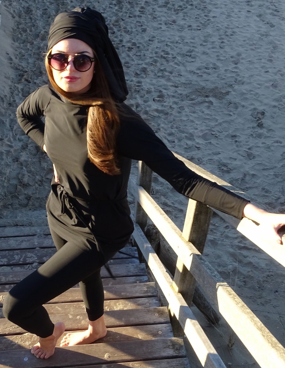 Burkini RIYAD - S van MADAMME BK Paris maat S | Burqini | Burkini | Zwarte bescheiden zwemkleding zwemset: zwemtuniek, zwemlegging & zwemtulband hijab bescheiden zwempak | islamitische badkleding | modest swimwear