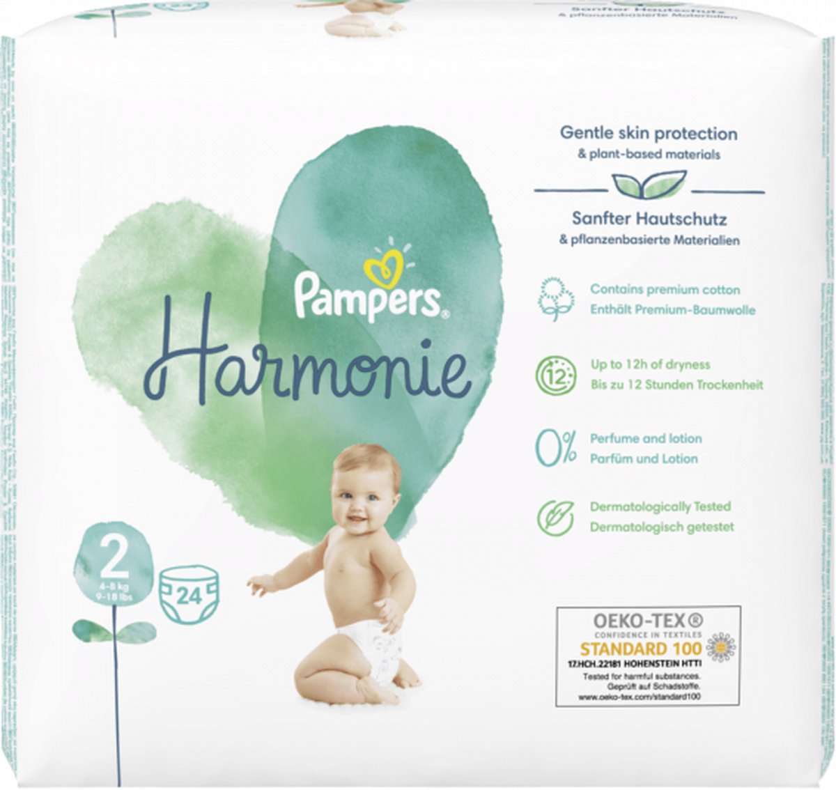 Couches Harmonie PAMPERS Taille 2 pour bébé de 4 à 8kg origine végétale