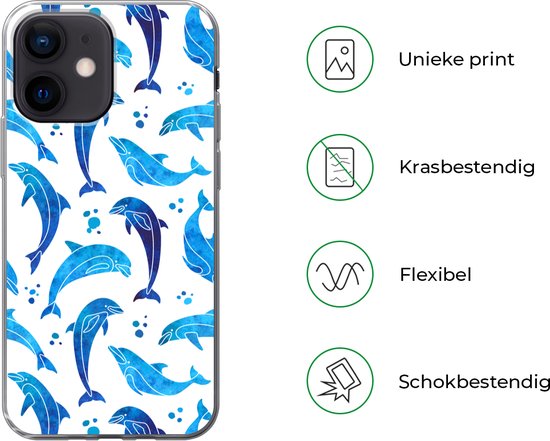 Coque iPhone 12 mini - Filles - Dauphin - Animaux - Motifs - Coque de téléphone en Siliconen -