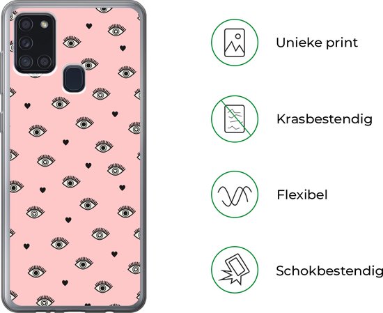 Coque Samsung Galaxy A21s - Fille - Yeux - Rose - Motifs - Fille - Kids - Enfants - Coque de téléphone en Siliconen