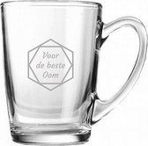 Gegraveerde theeglas 32cl voor de beste Oom in hexagon