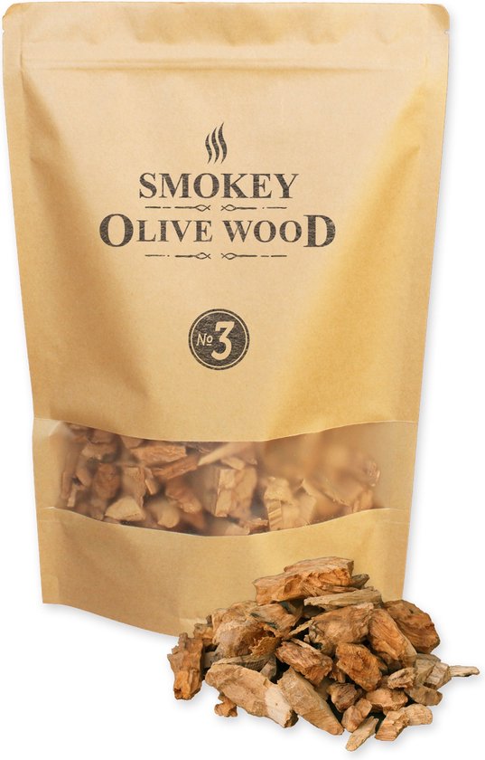 Smokey Olive Wood - Houtsnippers - 1,7L - Olijfhout -  Chips grote maat ø 2cm-3cm - Smokey Olive Wood