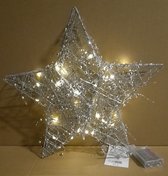 Star-max Kerstster - Draadster- 40cm- Zilver/glitter/parels met 30 warm witte LEDs