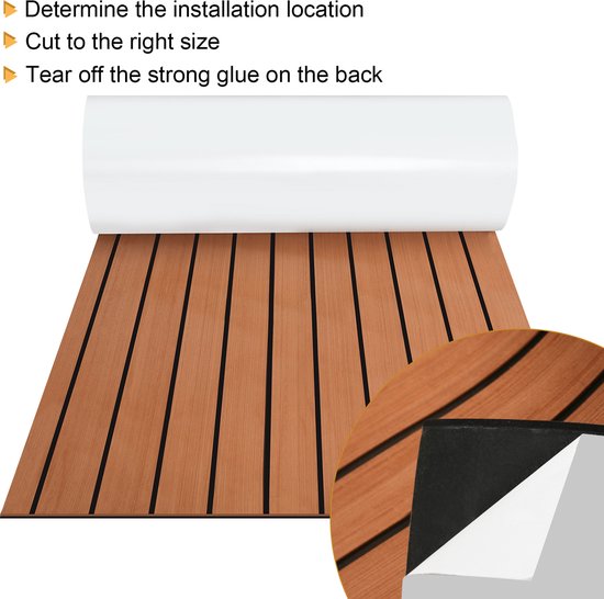 NAUTICOAT Bootsbodenbelag Selbstklebend - Rutschfester EVA-Schaum In Teak-Optik