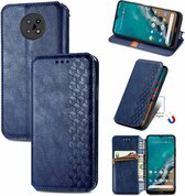 Luxe PU Lederen Ruitpatroon Wallet Case + 21D Screenprotector voor Nokia G50 _ Blauw